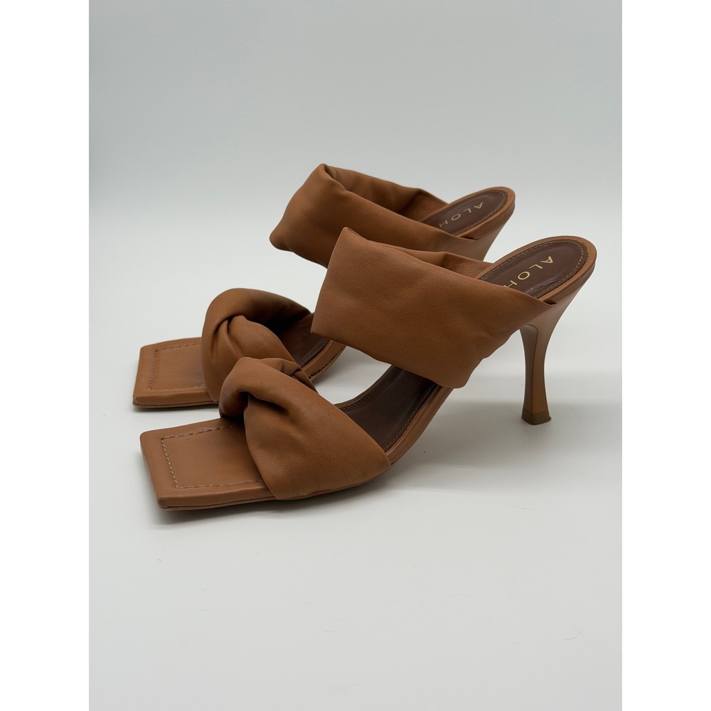 ALOHAS Twist Double Strap Sandals Womens 39 Leather Square Toe Heels
